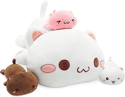 Onsoyours Cat Stuffed Animal Mommy Plush 19.7'' with 3 Baby Kittens   4-Piece Cut
