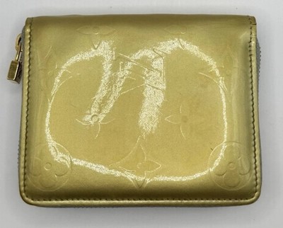 AUTHENTIC LOUIS VUITTON #M91044 VERNIS BROOME COMPACT ZIP WALLET GOLD MONOGRAM 