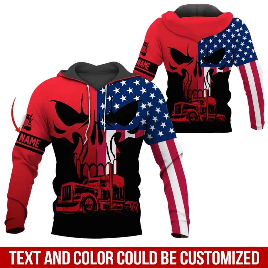 Custom Text And Color Proud Trucker All Over Printed Hoodie