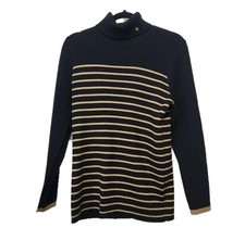 NWT Lauren Ralph Lauren Plus Sz 2X Ribbed Turtleneck Sweater Black Gold Stripe