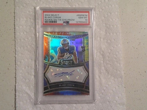 blake corum panini 2024 select rookie tie-dye prizm auto #17/25 psa 10 gem mint