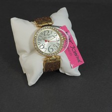 Betsey Johnson Watch Gold Glitter Cuff Rhinestone Bezel Glam Bling Statement