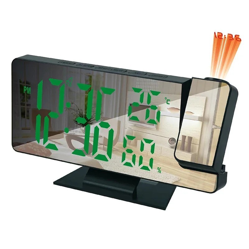 LED Digital Projection Alarm Clock Ceiling Temperature Backlight Snooze 12/24H