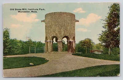 Postcard Old Stone Mill, Institute Park Worcester Massachusetts  M-16m