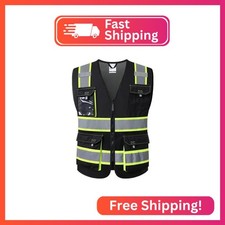 JKSafety Safety Vest for Men Women Hi Vis Reflective Vest JK220 Black L