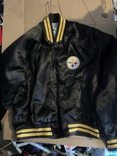 RARE VINTAGE PITTSBURGH STEELERS CHALK LINE SATIN BOMBER JACKET - ADULT LARGE