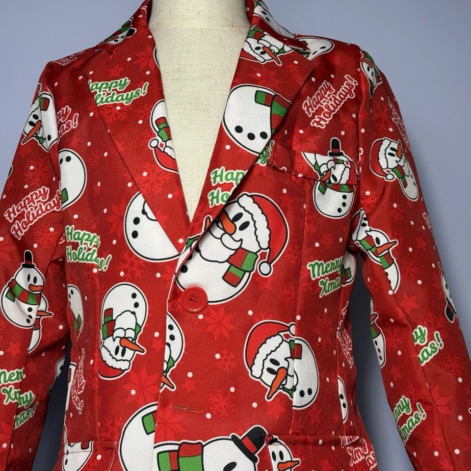 Blazer de Navidad Suitmeister Niños 8 Mediano Muñeco de Nieve Vacaciones Chaqueta Roja Foto 3 de 4