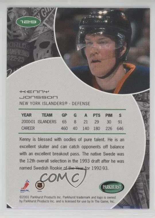2001-02 ITG Parkhurst Kenny Jonsson #129 - Image 2 of 2