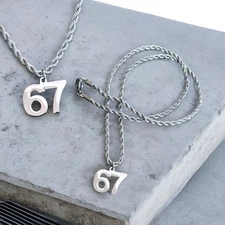 Six Seven Necklace Silver 67 Charm Pendant Necklace 6-7 Jewelry Stainless Steel