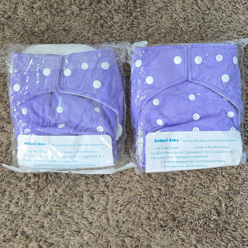 Kawaii Baby Pocket Style Cloth Diaper, One Size 8-36 lbs, Purple