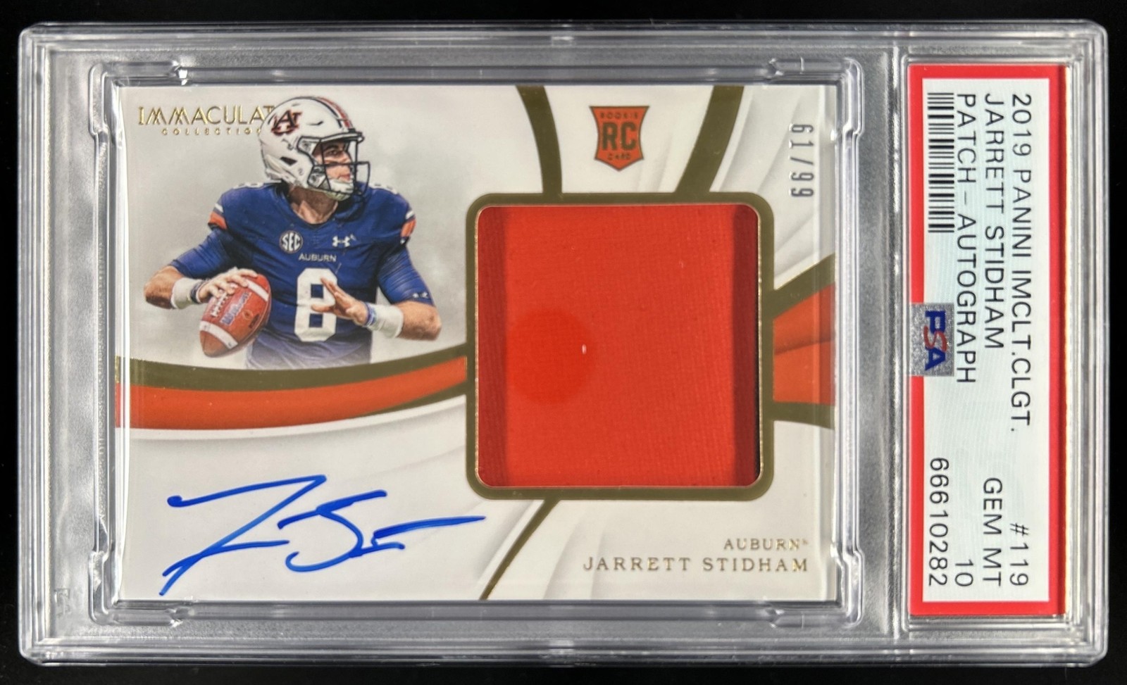 Jarrett Stidham Panini Immaculate Collection Collegiate #119 Premium Patch-Autograph