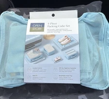 NWT Open Story 4-Piece Packing Cube Set For Travel Luggage Aqua Mesh Front