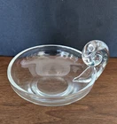 Vintage Steuben Style Snail Scroll Handle Art Crystal Glass Olive Bowl Unsigned