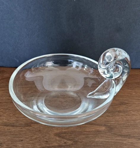 Vintage Steuben Style Snail Scroll Handle Art Crystal Glass Olive Bowl Unsigned