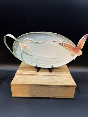 FRANZ Glazed Porcelain Delicate Butterfly Handled-Serving Tray XP1694 Signed