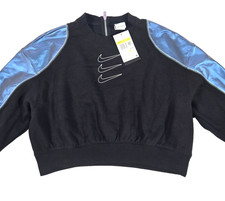 Nike Women's Black Cropped Sweatshirt Tripple Swoosh Logo Size Small NWT