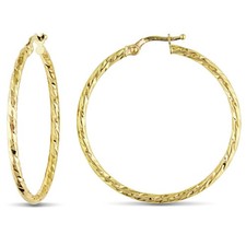Amour 35mm Diamond Cut Hoop Earrings in 10k Yellow Gold