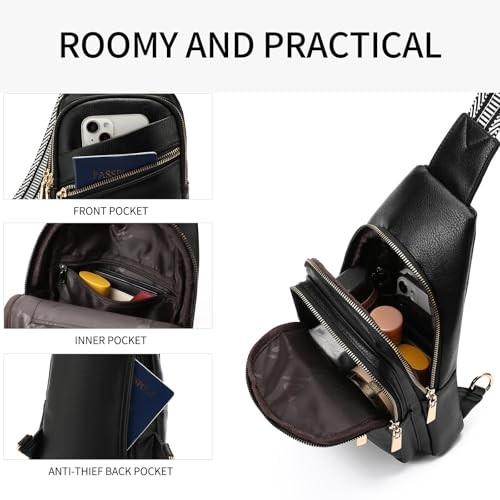 Sling Bag für Damen Vegan Leder Crossbody Taschen Bauchtasche Brust 9929 - Schwarz - Bild 3 von 6