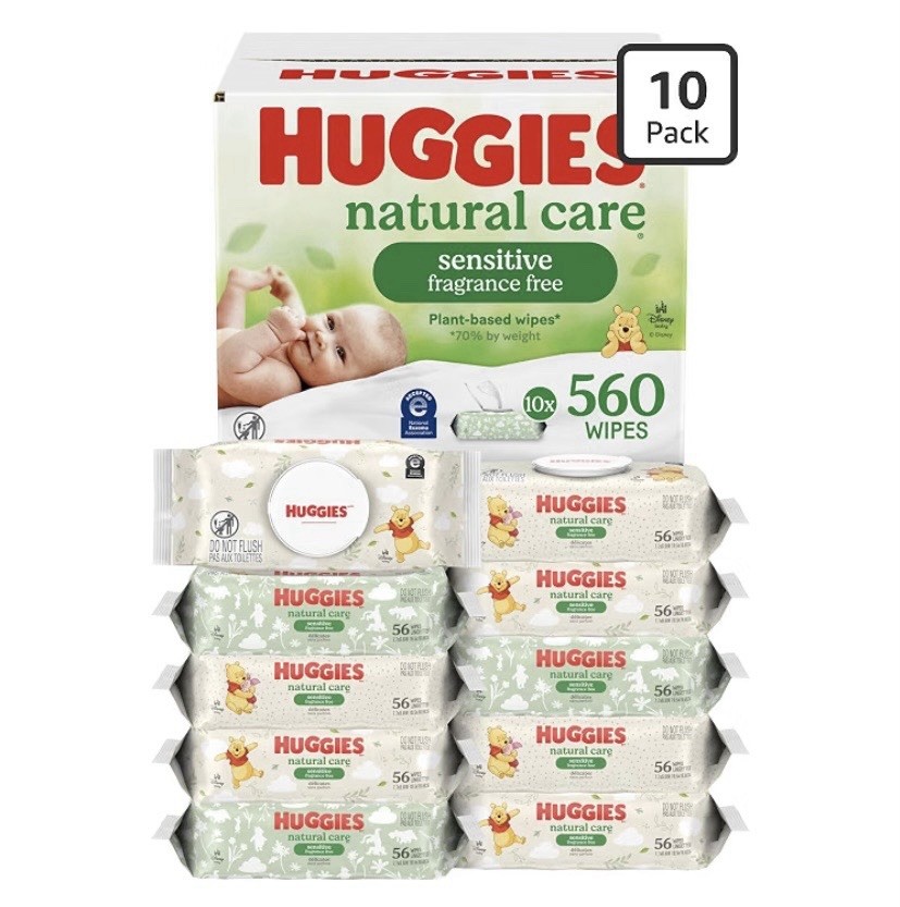 10 Pack! Huggies Natural Care Sensitive Baby Wipes. Flip-Top Packs Totaling 560