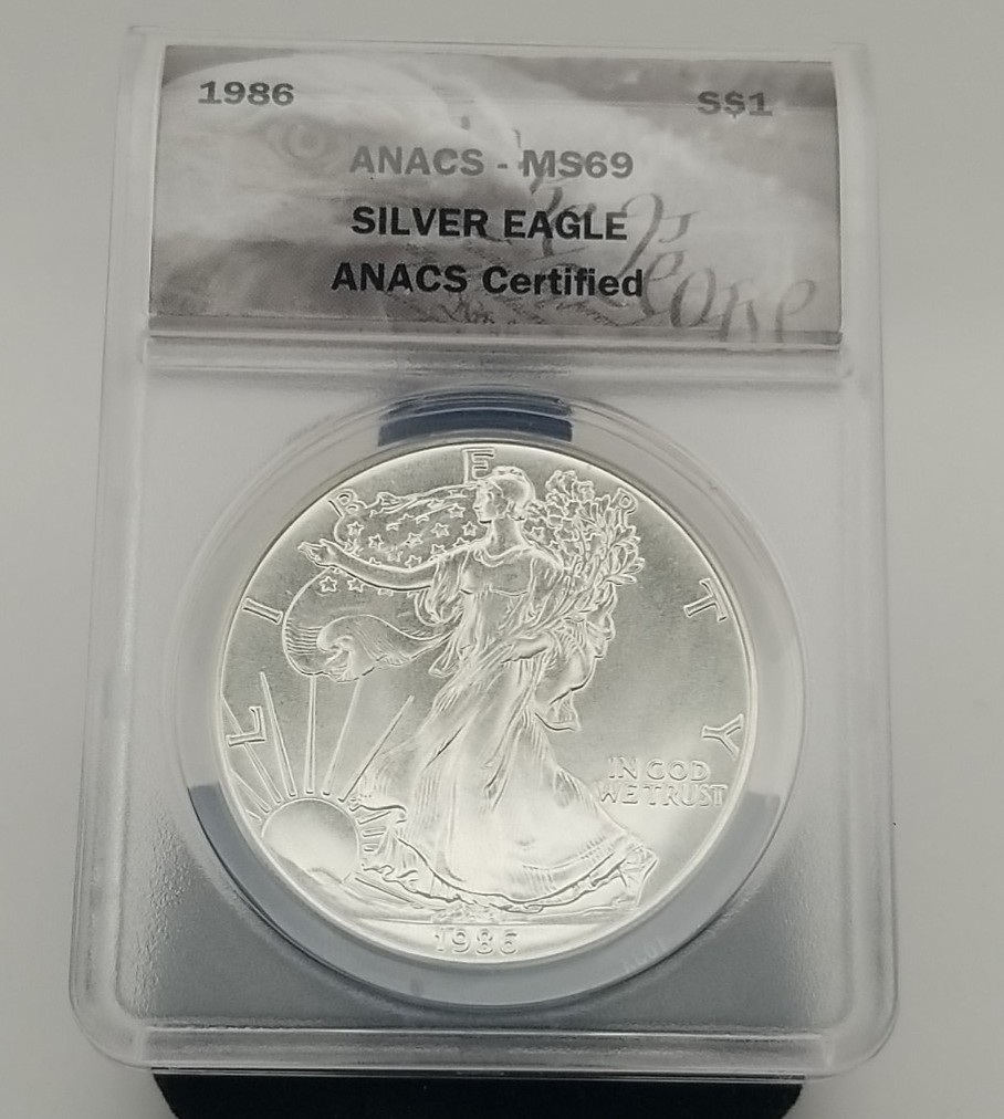 1986 American Silver Eagle Dollar ANACS MS69 1 Oz Fine Silver