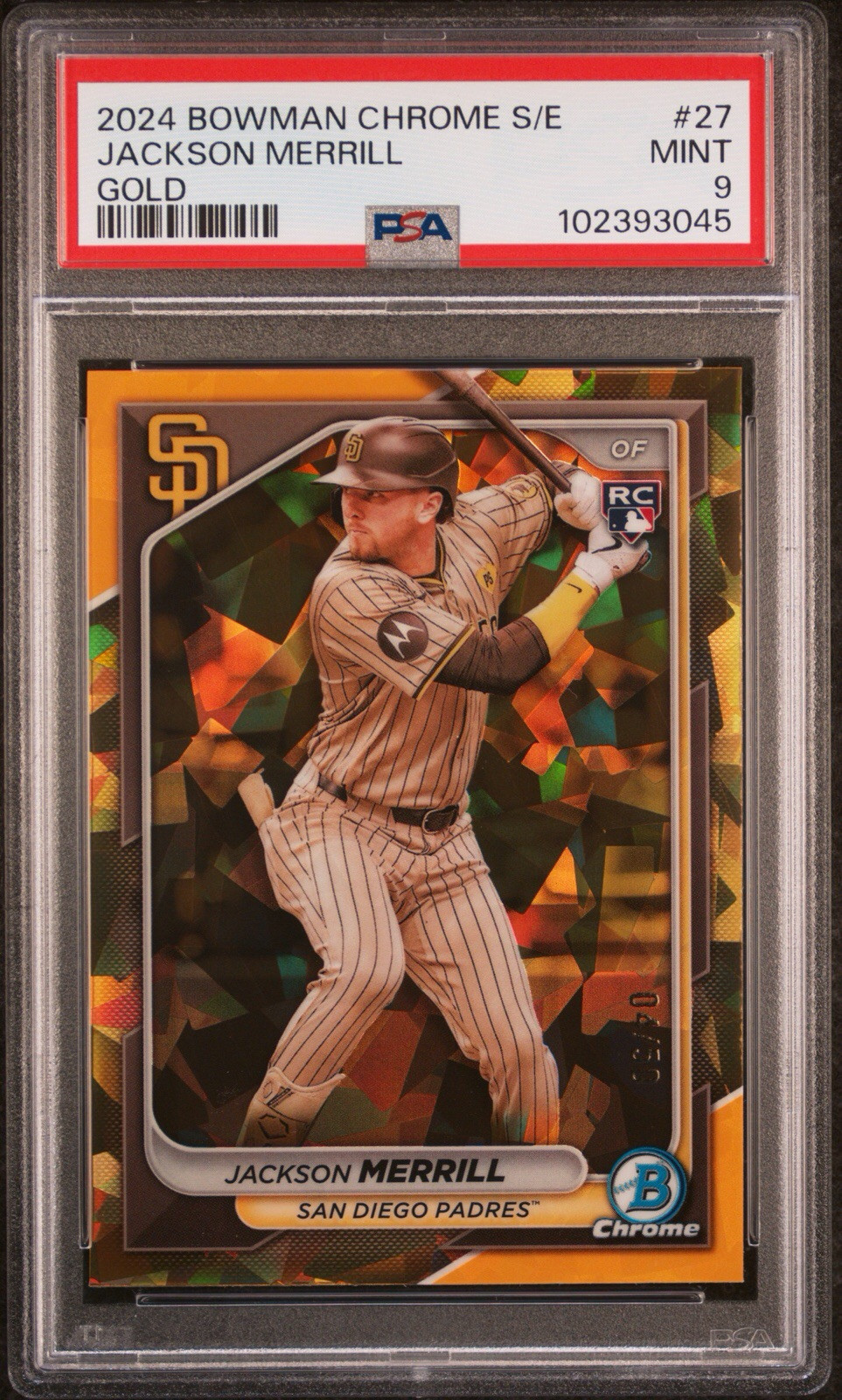Jackson Merrill 2024 Bowman Chrome Sapphire Gold #27 /50 PSA 9 RC Padres