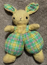 Vintage Gund, J. Swedlin Inc. Stuffed Yellow Rabbit with Plaid Pants, 16"