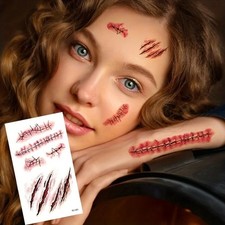 5/10PCS Halloween Bloody Scar Temporary Tattoos Waterproof Face Body Stickers