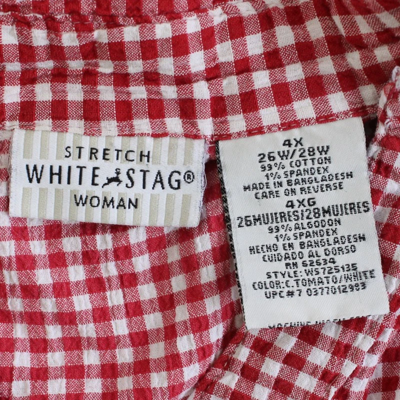 Ciervo blanco rojo y blanco guinga manga corta abotonada para mujer talla 4X Foto 4 de 4