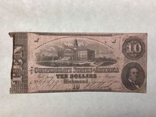 ~ T 52  Confederate States of America $10 Ten Dollars  December 2, 1862