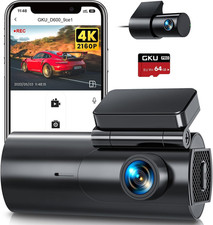 GKU 4K Dash Cam Front and Rear, 5Ghz Wifi Dashcam with 64GB SD Card, Dual Car Ca