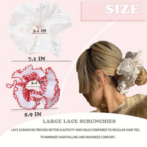 2PCS Large Lace Scrunchies Satin Oversized Hair Ties Women Thick Curly Hair - Picture 5 of 8
