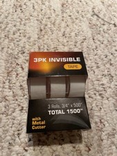 Lot of 3 of 3 pk invisible tape 3 rolls 3/4" x 500" with metal cutter