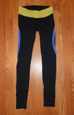 Gap Fit Leggings Size Small Black with Yellow & Blue Trim