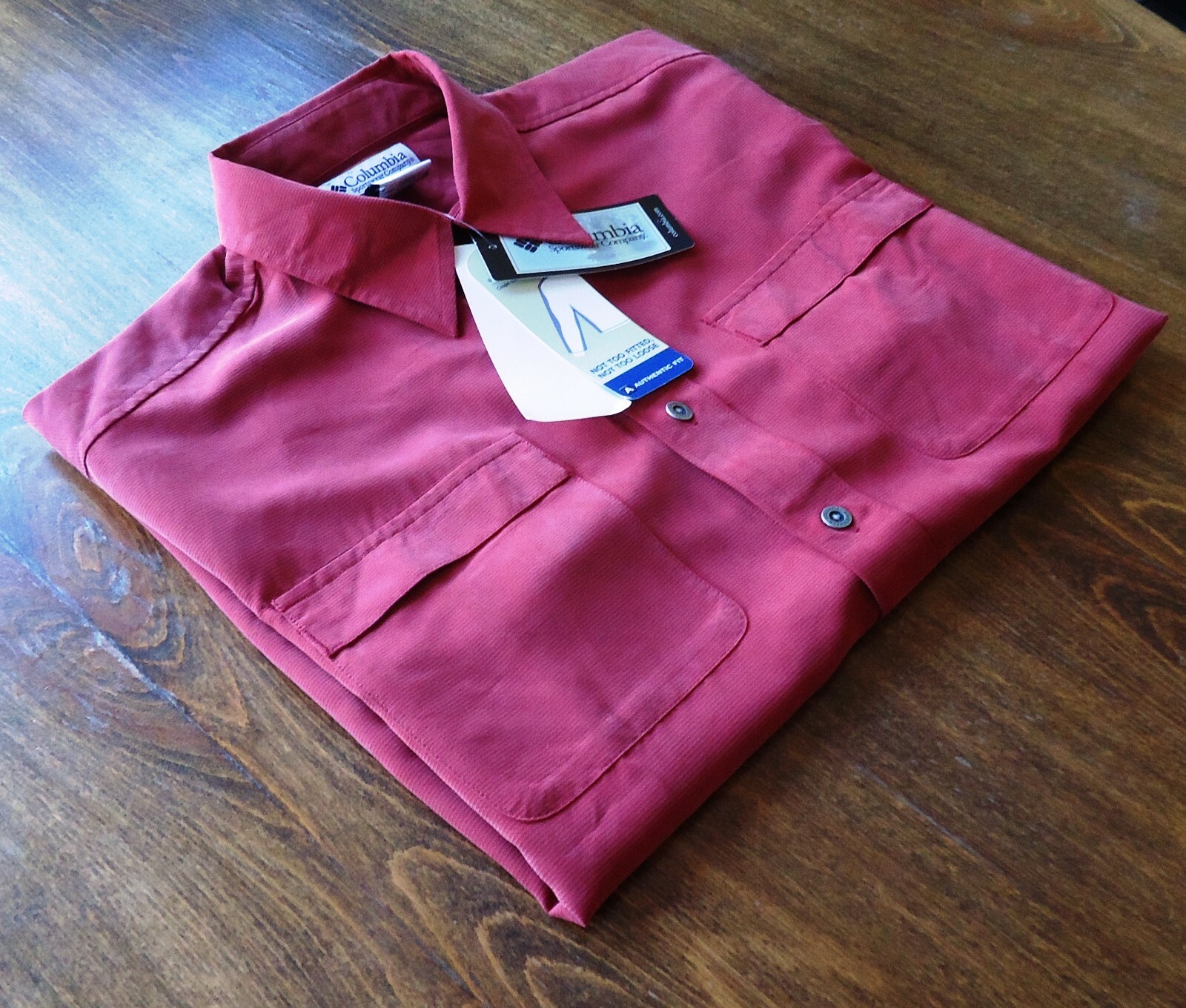 Columbia talla S Authentic Fit Hombre Camisas Casuales Manga Corta Rojo NUEVO