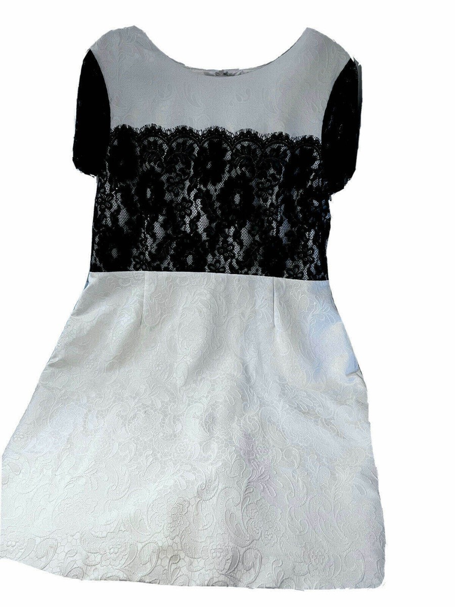 preston and york lace dress Preston York Dress 18 Ladies white brocade pattern black lace lined wedding  $89