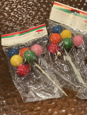 2 Vtg KURT ADLER Balloon Gift Topper Floral Pick Ornament Taiwan NOS NIP