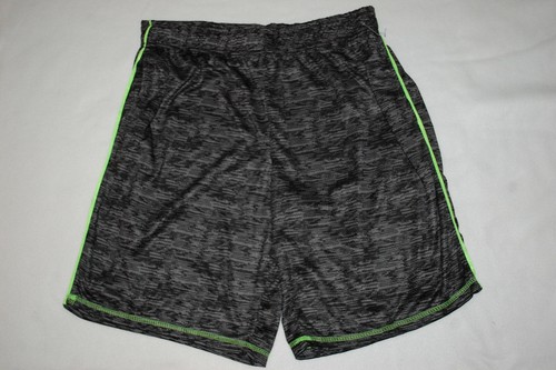 Mens Athletic Shorts BLACK GRAY VARIED STRIPE Green Piping POCKETS Size XL 40-42 - Picture 2 of 2