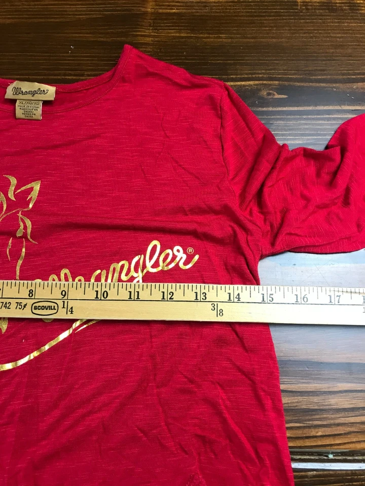 Рубашка Wrangler, молодежный женский размер XL, красный, кружевная отделка, длинный рукав, оборки кромки - Изображение 4 из 4