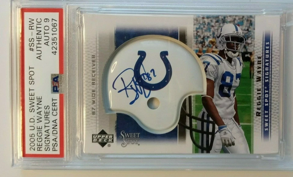 REGGIE WAYNE COLTS SWEET SPOT HELMET CARD! AUTOGRAPH!  PSA/DNA 9 MINT! - Image 2 of 4