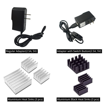   Raspberry Pi 3, 2. (B+ (Plus) and Model B. Power supply adapter ~2.5A, 5V.