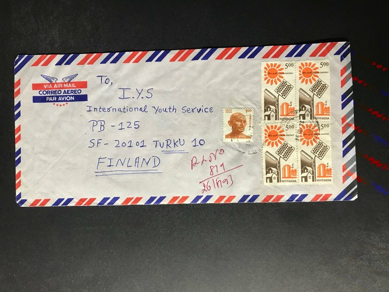 India Registered Cover to Finland City Cancel 1980s-1990s Cover #2519