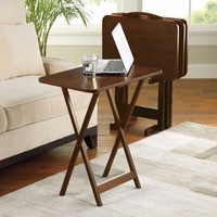 5 Piece Tray Table Set Folding Wood Tv Game Snack Dinner Couch Laptop Stand 5 Piece Tray Table Set Folding Wood Tv Game Snack Dinner Couch Laptop Stand