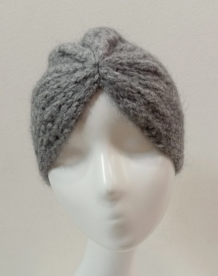 Chapeau Cuffie Turban En Laine Mohair Grise Fabriqué En Italie - Photo 1/1