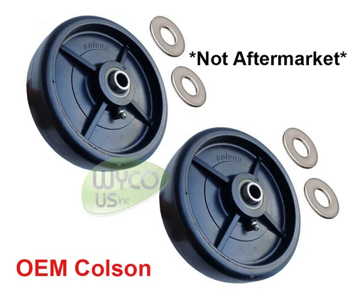 (2) 6" DECK WHEELS FOR JOHN DEERE 60" TRACTOR MOUNTED ROTARY MOWER, 400,420,430