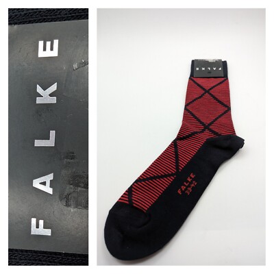 NEW Falke Mens Business Socks Striped Diamond Pattern Cotton Red Navy Blue 6.5-9