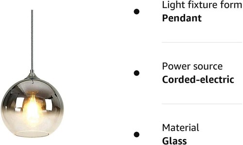 Pendelleuchte/Lampe 25cm Silberglas, kugelförmiger Farbverlauf/Rauchglas Kugelschirm - Bild 6 von 21