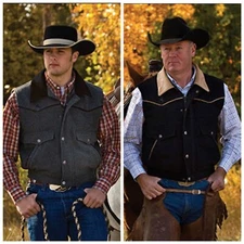 Wyoming Traders Mens Nevada Snap / Zip Up Wool Elastic Waist Ranch Cowboy Vest