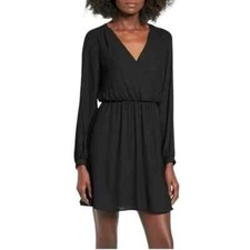 Lush Emma Surplice Skater Black Dress (LBD) Short, 3/4 Sleeve, V-neck - Size L