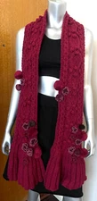 Kenneth Cole Reaction Women's Cable Knit Pom Pom Scarf Wrap 72X6.5" Wine Red