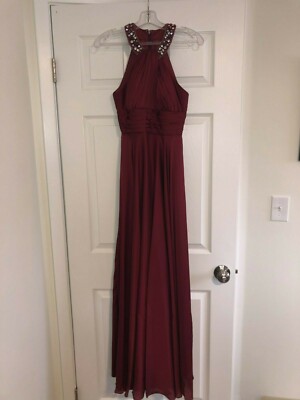 May Queen Couture Red Halter Beaded Long Formal Dress Size 4 - Lightly Used